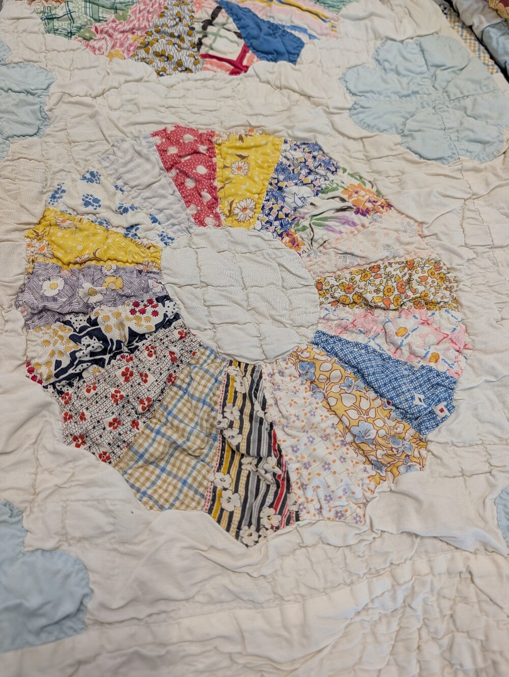 WIDE LEG QUILT PANTS vintage patchwork feedsack M - Picture 9 of 16
